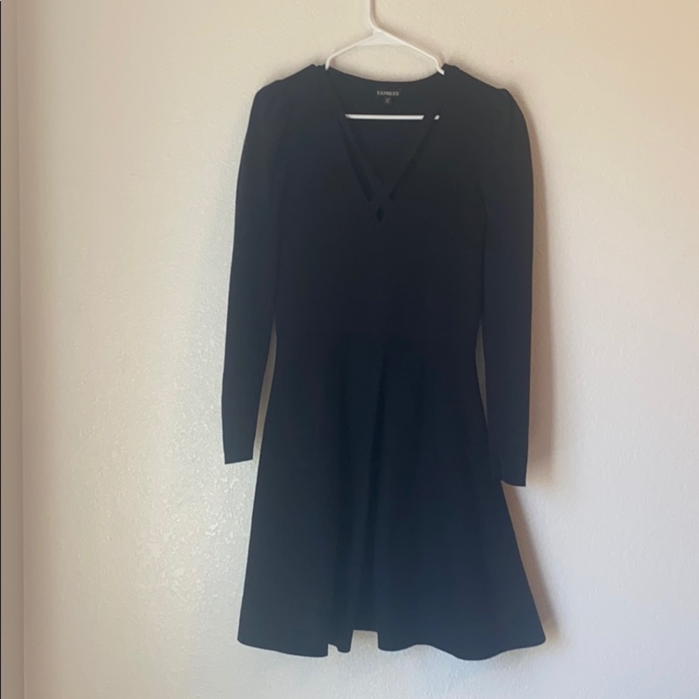 Black long sleeve midi dress.